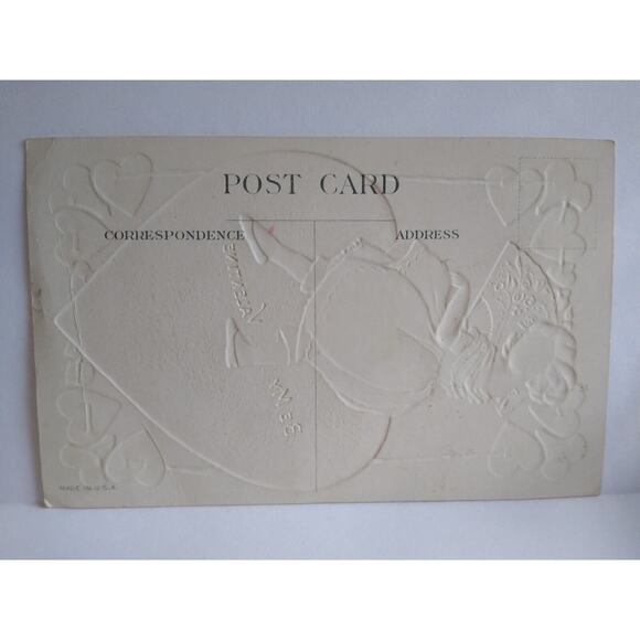 Valentine Postcard Women With Asian Fan Gold And Red Heads Embossed Series V 207 - Picture 3 of 3